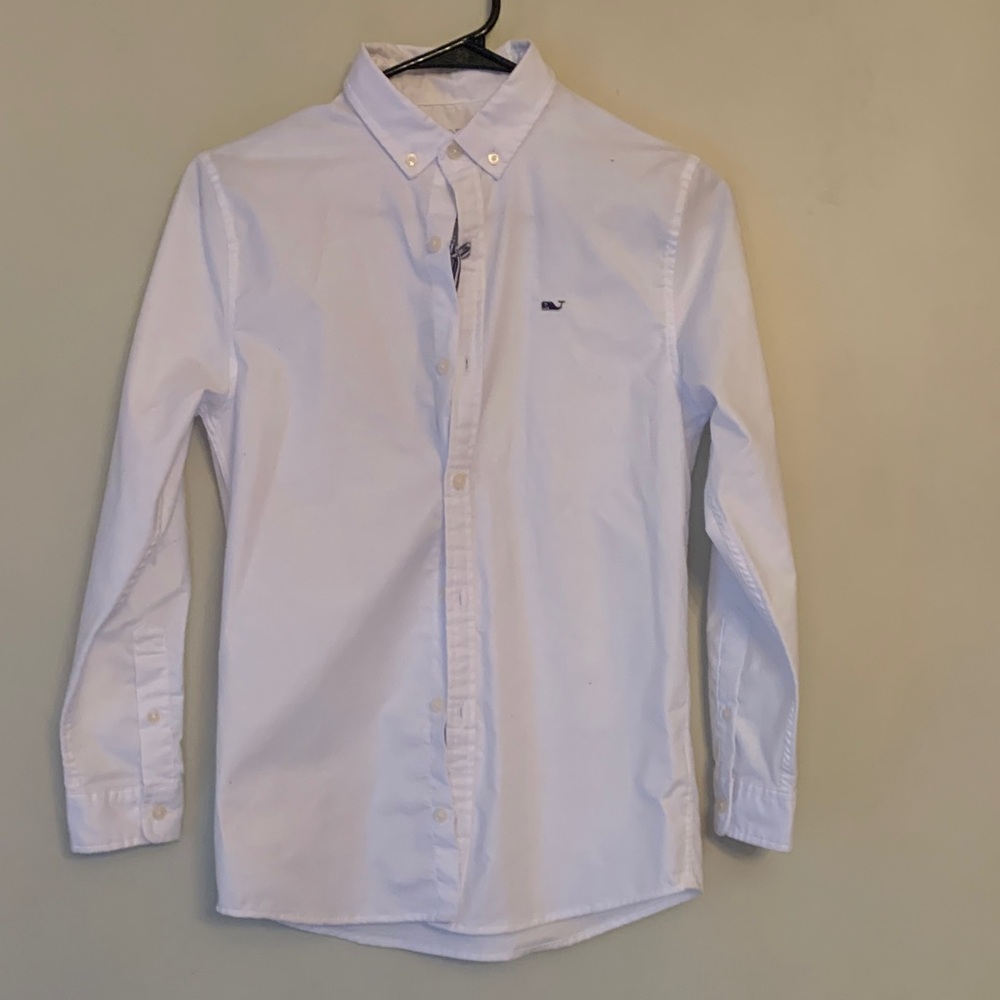 Boys M (12-14) Vineyard Vines White Button-Down Dress Shirt w logo